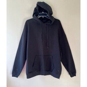 ALLSAINTS Sz L Pullover Black Santi OTH Hoodie Kangaroo Pocket Side Hem Zip Men